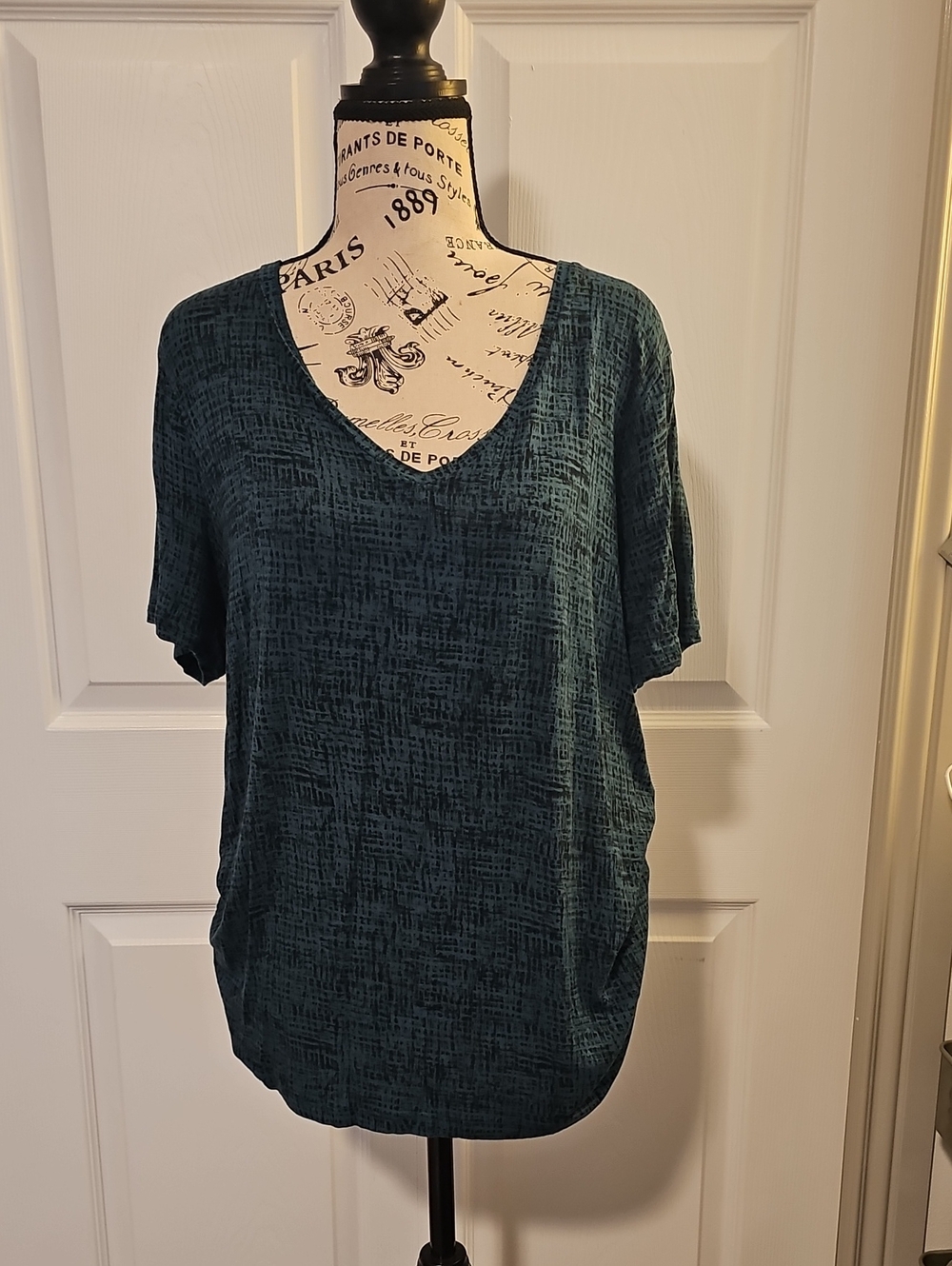 Apt. 9 Women's Teal Textured V-Neck Short Sleeve Top